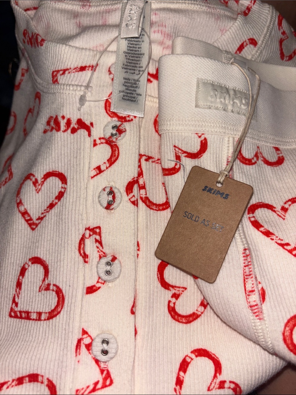 SKIMS Cotton Ribbed Henley and Legging Set - Candy Marble Heart - Picture 6 of 6